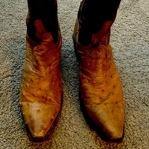 Gently warn Lucchese’s.  Soft Ostritch.  Size 9